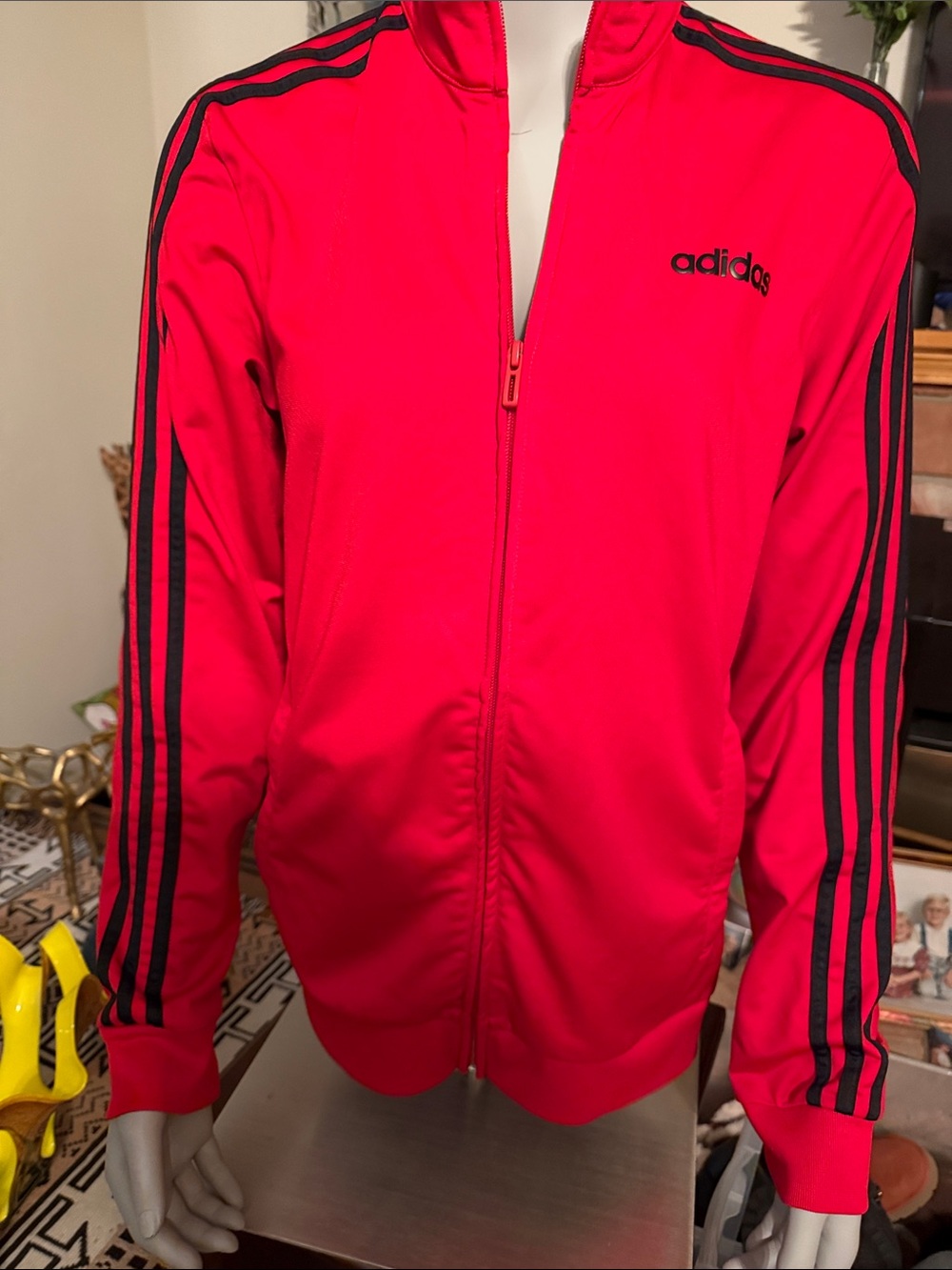 Adidas Red Track Jacket with Black Stripes